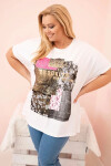 Dámská bavlněná halenka Plus Size s barevným potiskem bílá + růžová UNI