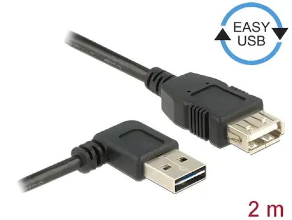 Delock EASY-USB 2.0 A černá / Prodlužovací kabel / USB 2.0 / USB-A (M) pravoúhlý - USB-A (F) / 2 m (83552)
