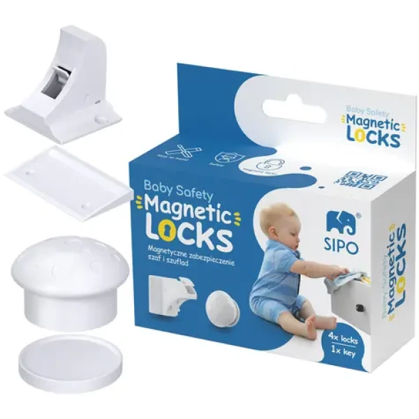 Sipo Magnetické zámky na skříně a zásuvky, sada 4 ks + 1x magnetický klíč, BÍLÁ (SPSBS-M4)