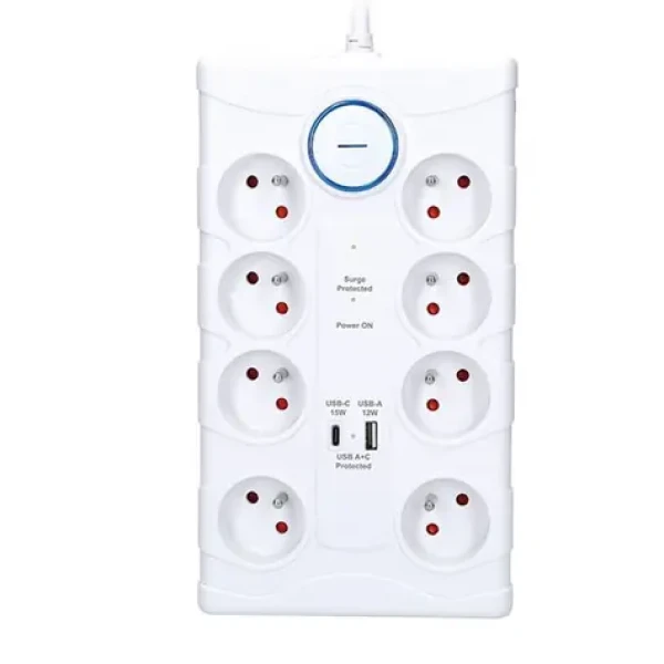 Solight PO80 přepěťová ochrana bílá / 370J / 8 zásuvek / 2m (8592718017668)