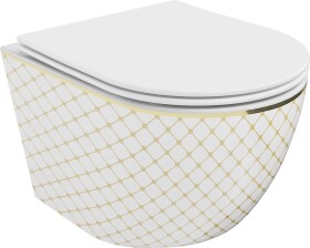 MEXEN - Lena Závěsná WC mísa včetně sedátka s slow-slim, duroplast, bílá/zlatý vzor 30224009