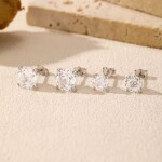 Stříbrné náušnice Ledová růže s čirým krystalem 6/8 mm, Bílá/čirá 8 mm