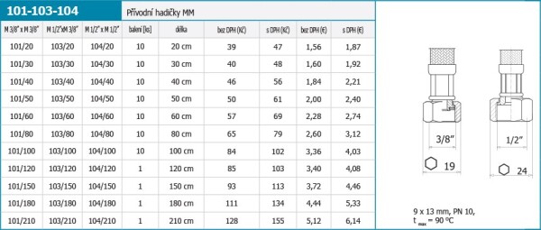 NOVASERVIS - Nerezová hadička M1/2" x M1/2"-120cm 104/120