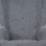 Křeslo "ušák" s podnožkou, potah šedá látka, dřevěné nohy, masiv kaučukovník