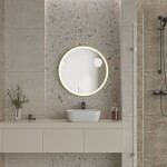 Erga Olivia, kulaté LED zrcadlo 70cm, zlatý kovový rám, 1610 lm, 6500K, přední osvětlení, ERG-V01-202-7070-GD