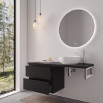 CERANO - Koupelnová skříňka Carole - černá matná + deska pod umyvadlo Navira Pro - 36 mm + konzole chrom - 160x46x51,6 CER-606231