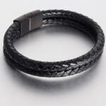 Pánský náramek Sergio - chirurgická ocel, kůže, Černá 19 cm