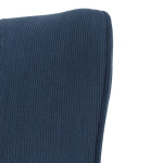 Křeslo, potah modrá manšestrová látka, dřevěné nohy, masiv kaučukovník