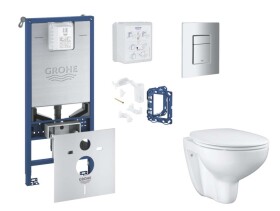 GROHE - Rapid SLX Set předstěnové instalace, klozetu, sedátka SoftClose, tlačítka Skate Cosmopolitan a sady pro vhazování tablet, matný chrom SANI11BB2126