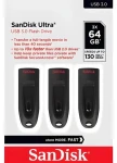 SanDisk Ultra 64 GB černá (3 ks) / Flash disk / USB 3.0 / čtení až 130 MB/s (SDCZ48-064G-G46T)