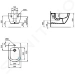 IDEAL STANDARD - Tesi Závěsný bidet, 360x530 mm, s přepadem, otvor pro baterii, bílá T457001