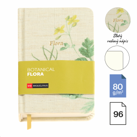 Miquelrius poznámkový zápisník - Botanical Flora, A6, 80 g, karton + textil, 96 listů, čistý, Celandine