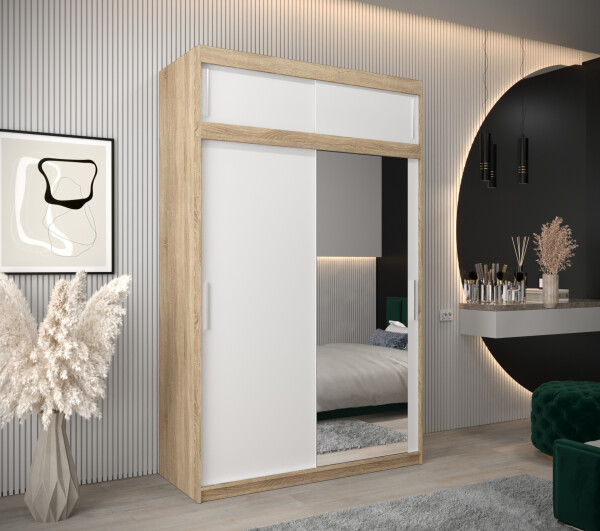 Šatní skříň Abi T2 s nástavcem Barva korpusu: Dub Sonoma, Rozměry: 150 cm, Dveře: Bílá