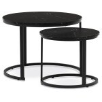 Set 2 ks stolků, MDF deska, dekor černý mramor, kovová podnož, černý lak