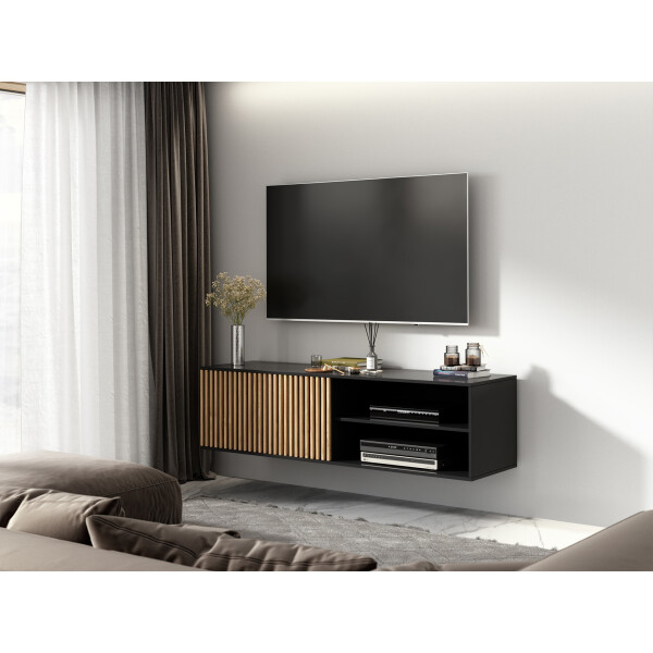 Závěsná TV skříňka Meorati Barva korpusu: Černá/ Dub artisan