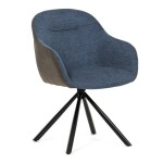 Židle jídelní, modrá látka a tmavě šedá látka v dekoru vintage kůže, černý kov, otočná P90°+ L90° s vratným mechanismem
