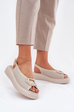 Dámské Kožené Sandály S Dekorací S.Barski LR51-786 Béžové 37