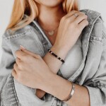 Pevný bangles náramek Mabel - chirurgická ocel, aztécký geometrický vzor, Stříbrná