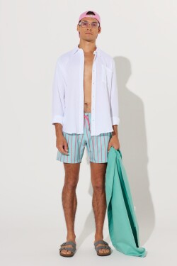 AC&Co Altınyıldız Classics Men's Mint-pink Standard Fit Regular Cut Pocket Patterned Quick Drying Swimsuit Swim Shorts