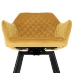 Jídelní židle, potah žlutá sametová látka, kovové nohy, černý matný lak