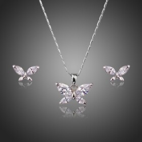 Souprava náhrdelníku a náušnic Swarovski Elements Maria - motýlek, Bílá/čirá 42 cm + 5 cm (prodloužení)