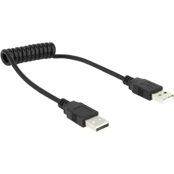 Delock USB A USB A černá / Spirálový kabel / USB 2.0 / 0,2-0,6 m (83239)