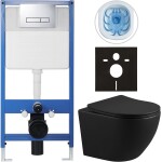 CERANO Kompletní podomítkový WC set Lite/Cesso - černá matná - WC tlačítko Slim, chrom - předstěnová instalace/sádrokarton - 49x36 cm - 8050BD53