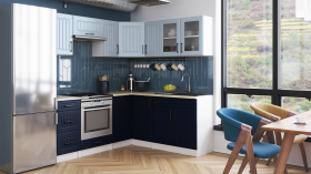 FRONTI Rohová kuchyňská linka ROTIZA CHOCO - Denim + marine blue