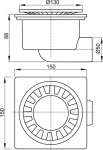 Alcadrain 1 - Alcadrain Podlahová vpust 150×150/50 mm boční, mřížka bílá, vodní zápachová uzávěra APV15 APV15