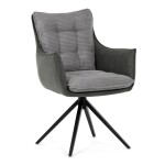 Židle jídelní, šedá látka, 360° vratný mechanismus, černý kov