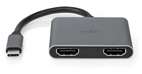 Nedis USB-C adaptér 2v1 na 2x HDMI černá / Adaptér / USB 3.2 Gen 1 / 4K 30Hz / 0,1 m (CCGB64670BK01)
