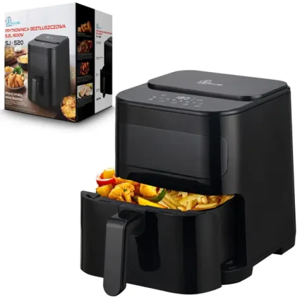 Extralink Home SJ-520 5.2L EU černá / Horkovzdušná fritéza / 1600W / 5,2 l / 80-200°C / dotykové ovládání (EX.34512)
