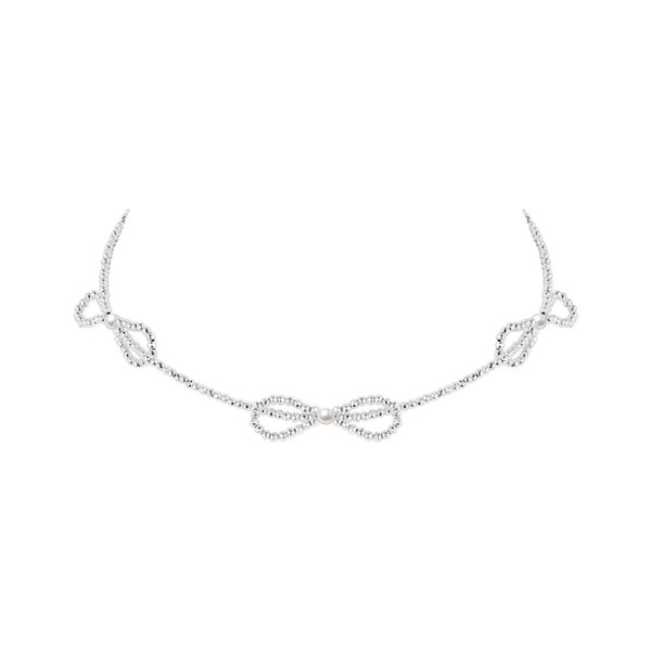 Choker náhrdelník Carlita - mašle, Stříbrná 40 cm + 5 cm (prodloužení)