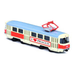 Tramvaj Tatra T3 česká kovová 16cm I LOVE PRAGUE retro na zpětný chod v krabičce 20x8x6cm CZ design