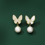 Náušnice s perlou a zirkony Emanuela - motýl, Bílá
