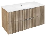 SAPHO - SET koupelnová skříňka CIRASA STRIP 100cm s umyvadlem a LED zrcadlem, 2x zásuvka, dub alabama KSET-109