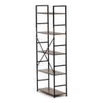 Regál, 5 polic, dekor staré dřevo, MDF, černý lak