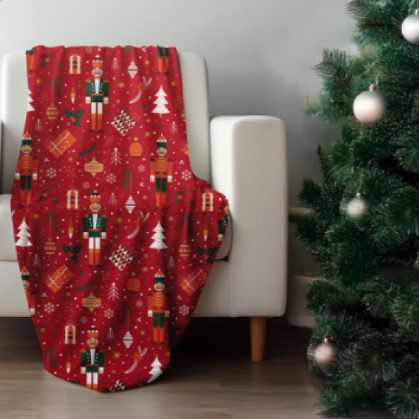 Měkká deka v červené barvě s vánočním motivem - 150 x 200 cm