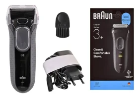 Braun Series 3+ 3000 černá/šedá / Holicí strojek / Planžetový / Voděodolný / Rychlé nabíjení (8700216735896)