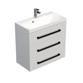 Koupelnová skříňka s černou úchytkou a umyvadlem SAT Cube Way 80x76,5x40 cm bílá lesk lesk/mat CUBE2C803BL CUBE2C803BL