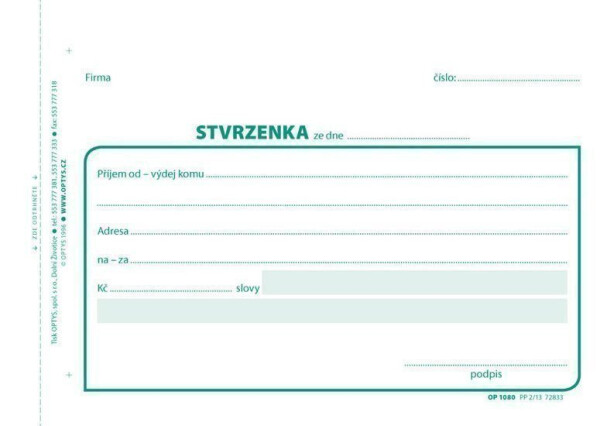 Stvrzenka, A6, 100 listů, NCR