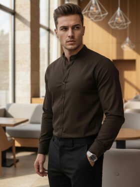 Pánská neformální košile SLIM FIT se stojáčkem hnědá FashionStreet DX2678 XL