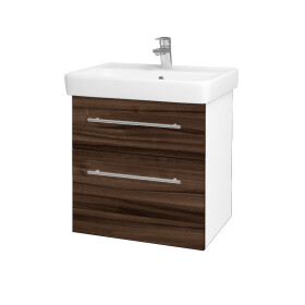Dřevojas - Koupelnová skříňka Q MAX SZZ2 60 - N01 Bílá lesk / Úchytka T02 / D06 Ořech 60230B