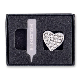 Ozdoba na zápisník Moleskine - srdce crystal, stříbrná