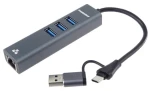PremiumCord adaptér USB-C/USB-A na Gigabit Ethernet + 3x USB stříbrný / Adaptér / RJ45 10/100/1000 / USB 3.2 5Gbps (ku31ether06)