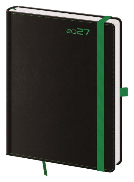 Diář 2027 týdenní B6 Black Green s poutkem na propisku
