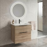 SAPHO - SET koupelnová skříňka CIRASA 60cm s umyvadlem a LED zrcadlem, 2x zásuvka, dub alabama KSET-093
