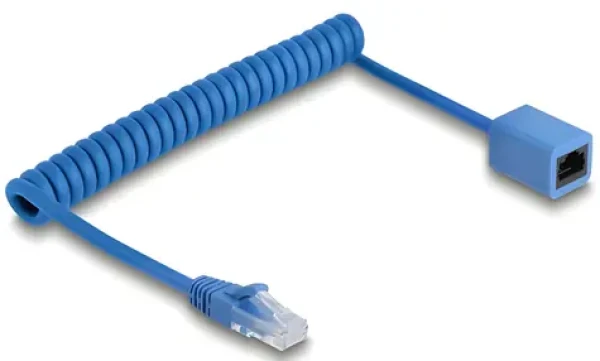 Delock RJ45 spirálový kabel modrý / Síťový kabel / Cat.6 UTP / 0,6-1,2 m (90365)