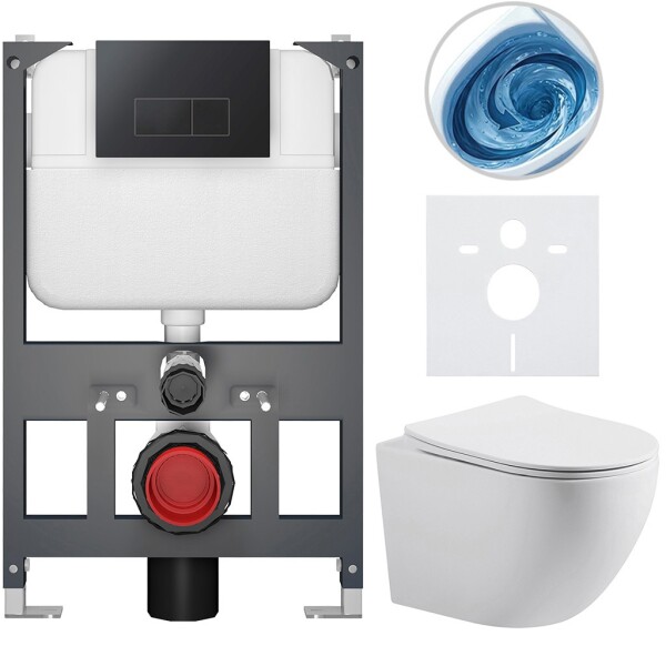 CERANO - Kompletní WC set Basic/Cesso - bílá matná - WC tlačítko Modulo/Černá - závěsné - nízký modul - předstěnová instalace - 49x36 CER-8050BD86189