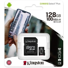 Kingston Canvas Plus microSDXC 128GB s adaptérem / UHS-I / Class 10 / SD adaptér / čtení: až 100 MBs / zápis: až 85MBs (SDCS2/128GB)